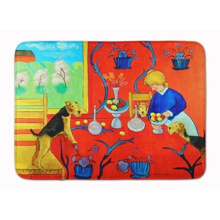 Carolines Treasures Airedale Terrier with lady in kitchen Machine Washable Memory Foam Mat 7212RUG